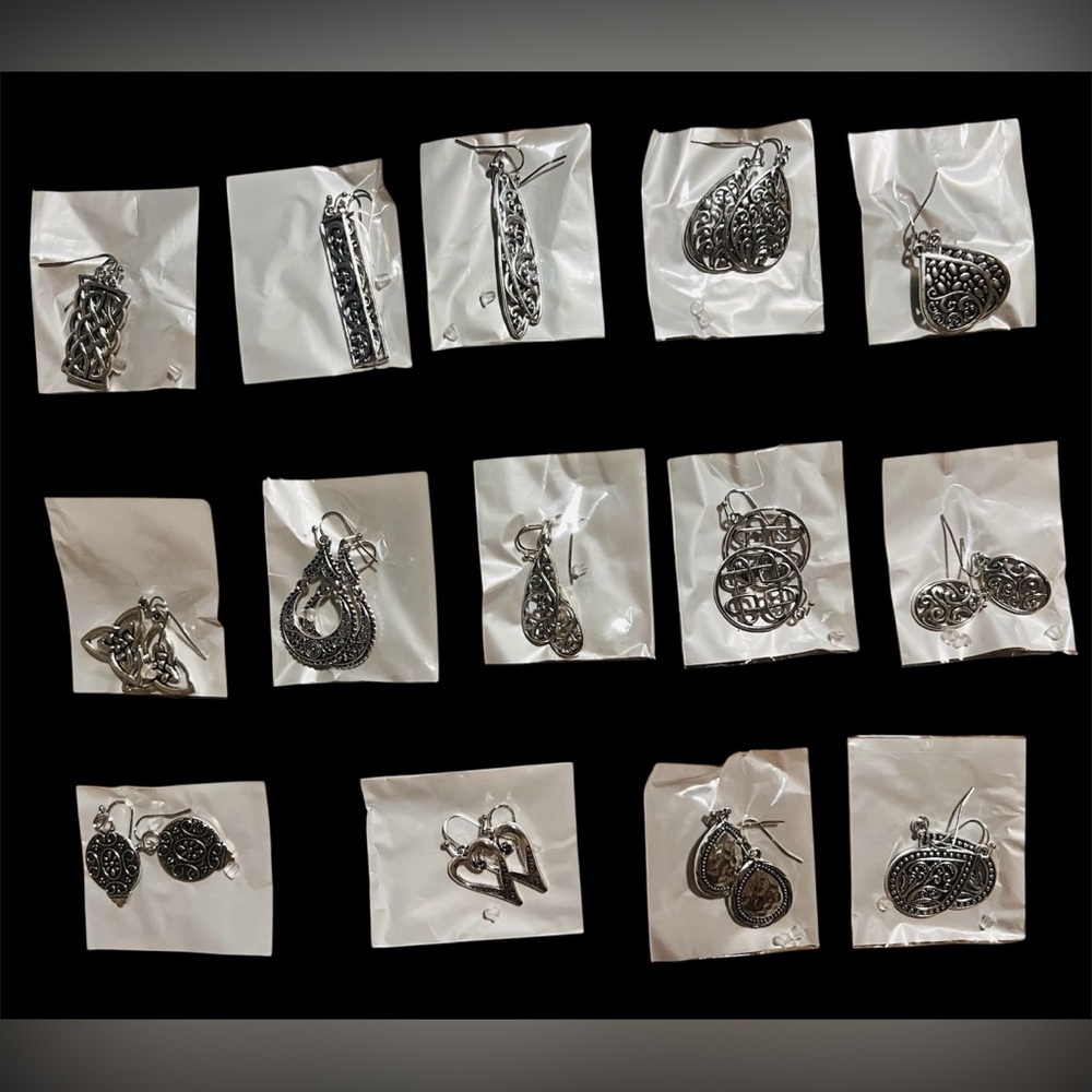 Earring Bundle—-14 Pairs—-Elegant Silver-Toned Dangle Earrings
